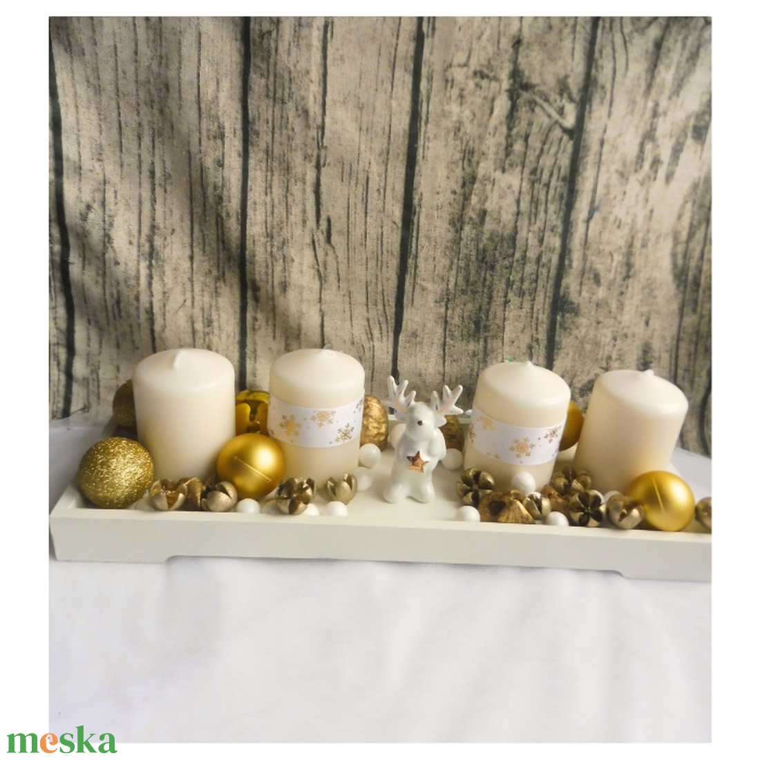 Adventi koszorú fa alapon rénszarvassal - karácsony - adventi díszek - adventi koszorú - Meska.hu