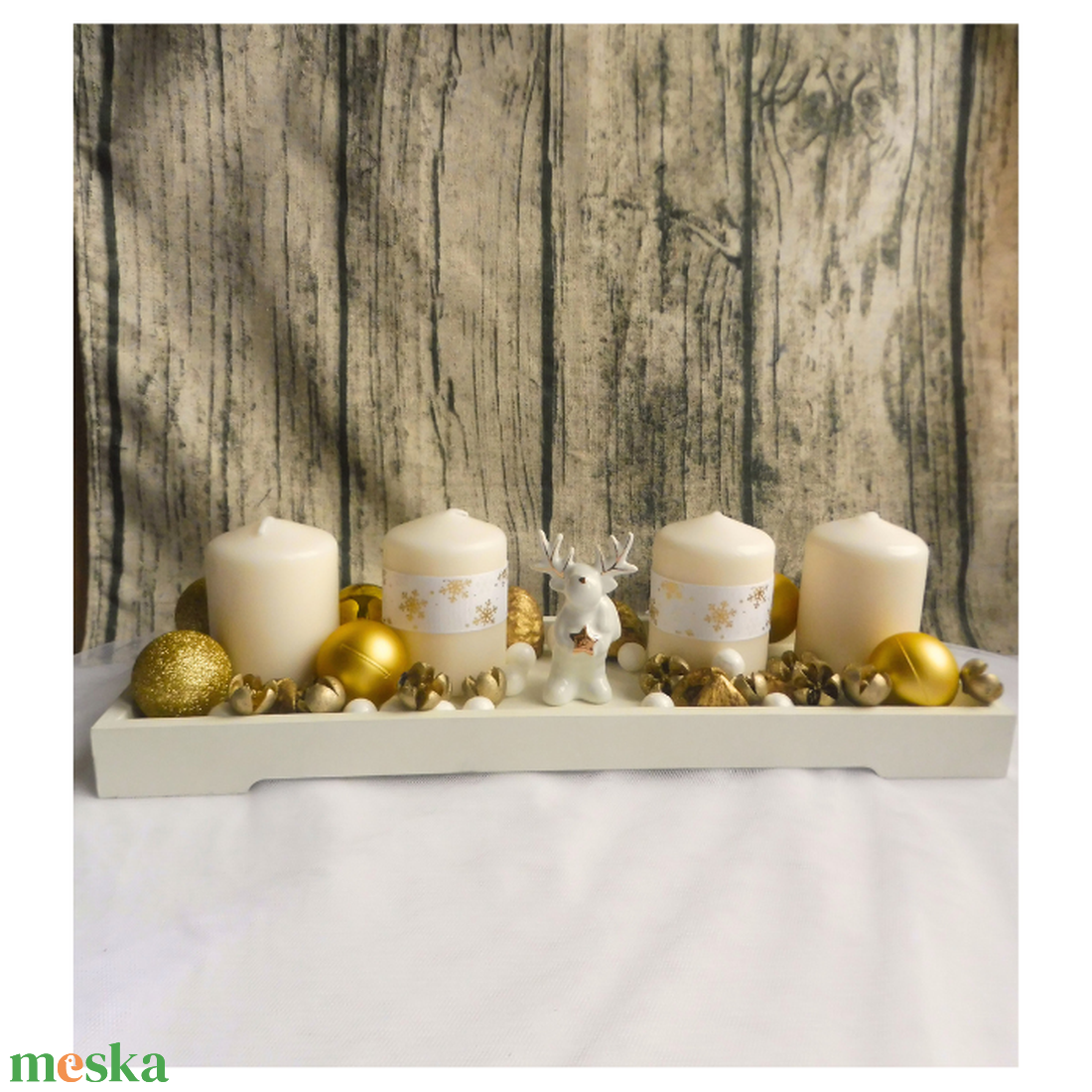 Adventi koszorú fa alapon rénszarvassal - karácsony - adventi díszek - adventi koszorú - Meska.hu