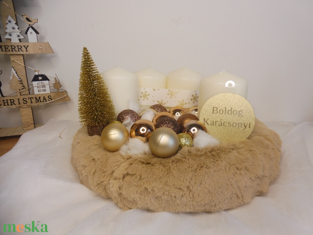Bézs és arany adventi koszorú - karácsony - adventi díszek - adventi koszorú - Meska.hu