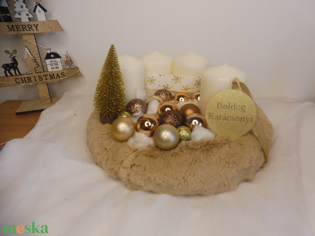 Bézs és arany adventi koszorú - karácsony - adventi díszek - adventi koszorú - Meska.hu