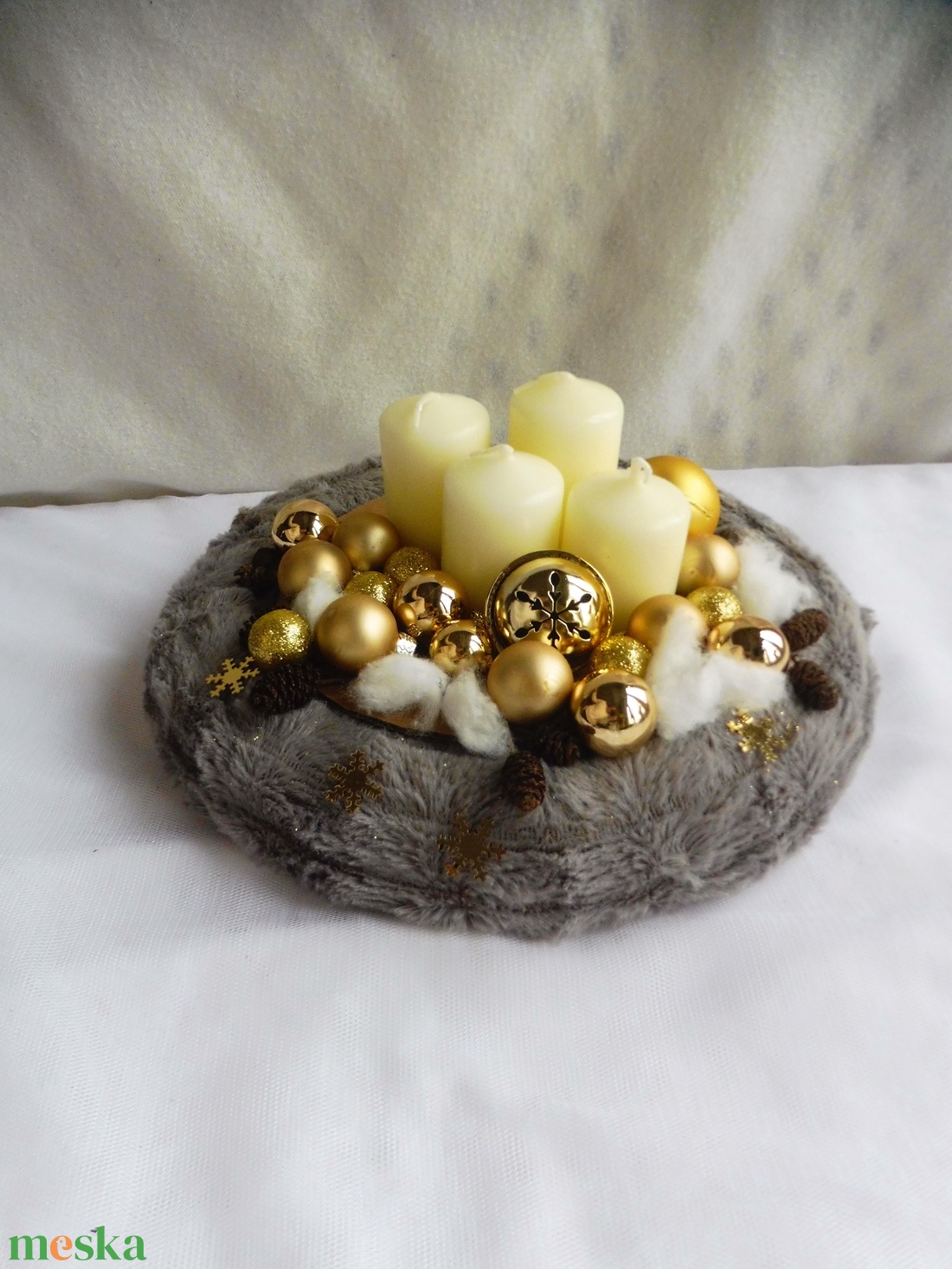 Szürke és arany adventi koszorú - karácsony - adventi díszek - adventi koszorú - Meska.hu