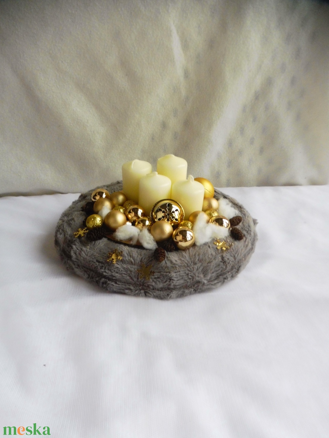 Szürke és arany adventi szett, adventi koszorú és ajtókopogtató - karácsony - adventi díszek - adventi koszorú - Meska.hu