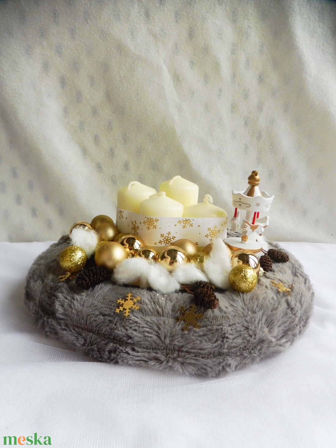 Arany és szürke körhinta adventi koszorú - karácsony - adventi díszek - adventi koszorú - Meska.hu
