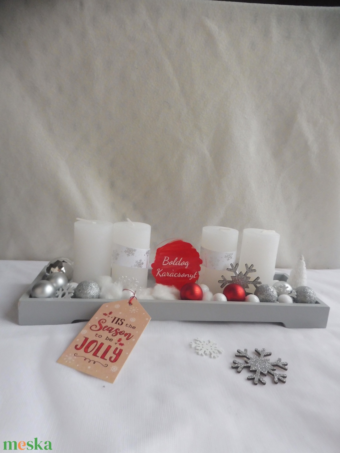 Adventi koszorú piros és fehér - karácsony - adventi díszek - adventi koszorú - Meska.hu