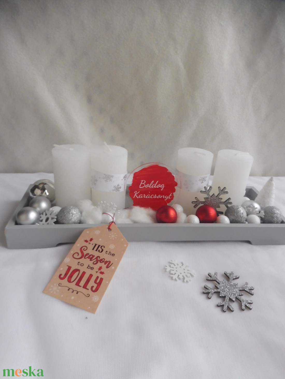 Adventi koszorú piros és fehér - karácsony - adventi díszek - adventi koszorú - Meska.hu