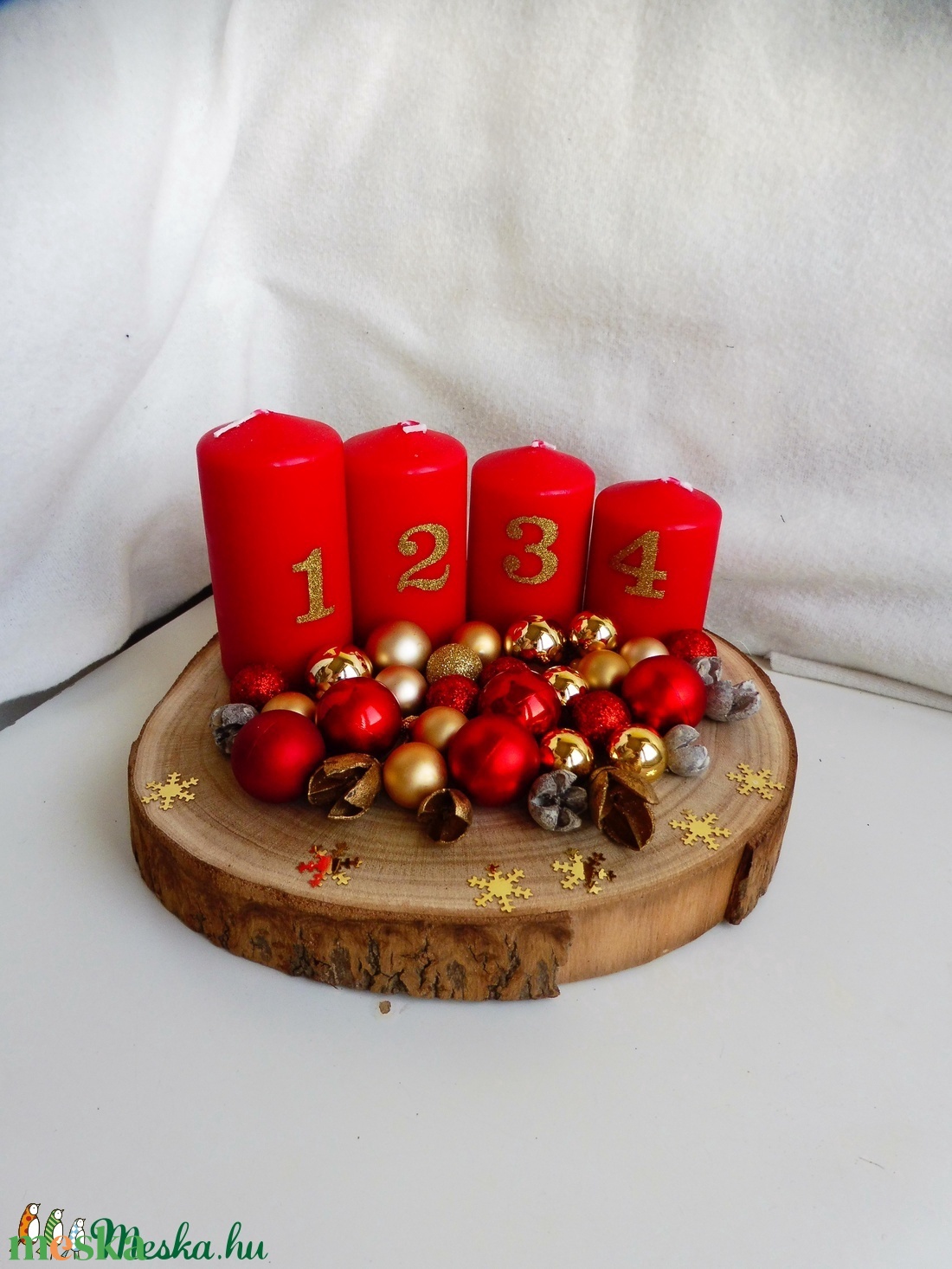 Piros és arany adventi koszorú - karácsony - adventi díszek - adventi koszorú - Meska.hu