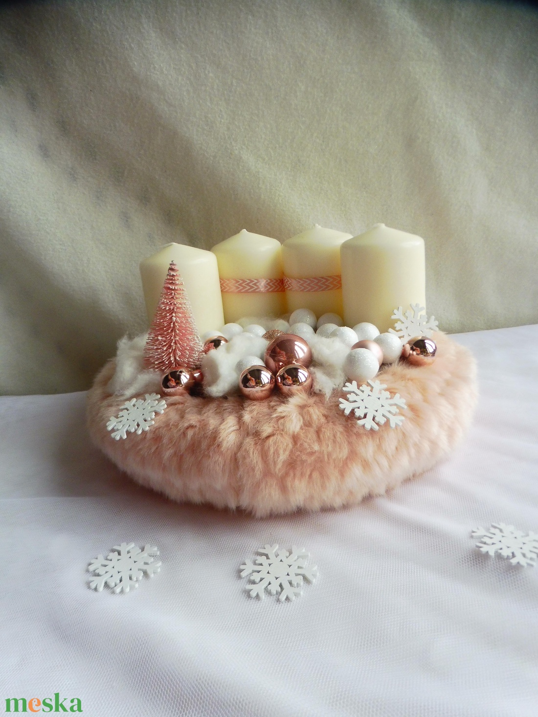 Rózsaszín adventi koszorú - karácsony - adventi díszek - adventi koszorú - Meska.hu