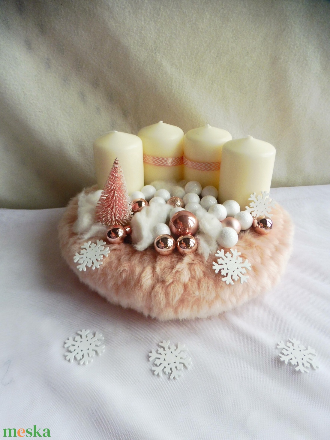 Rózsaszín adventi koszorú - karácsony - adventi díszek - adventi koszorú - Meska.hu