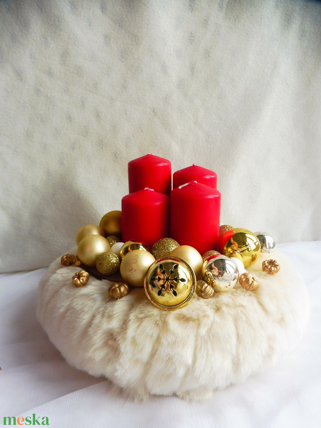 Arany és piros adventi koszorú - karácsony - adventi díszek - adventi koszorú - Meska.hu