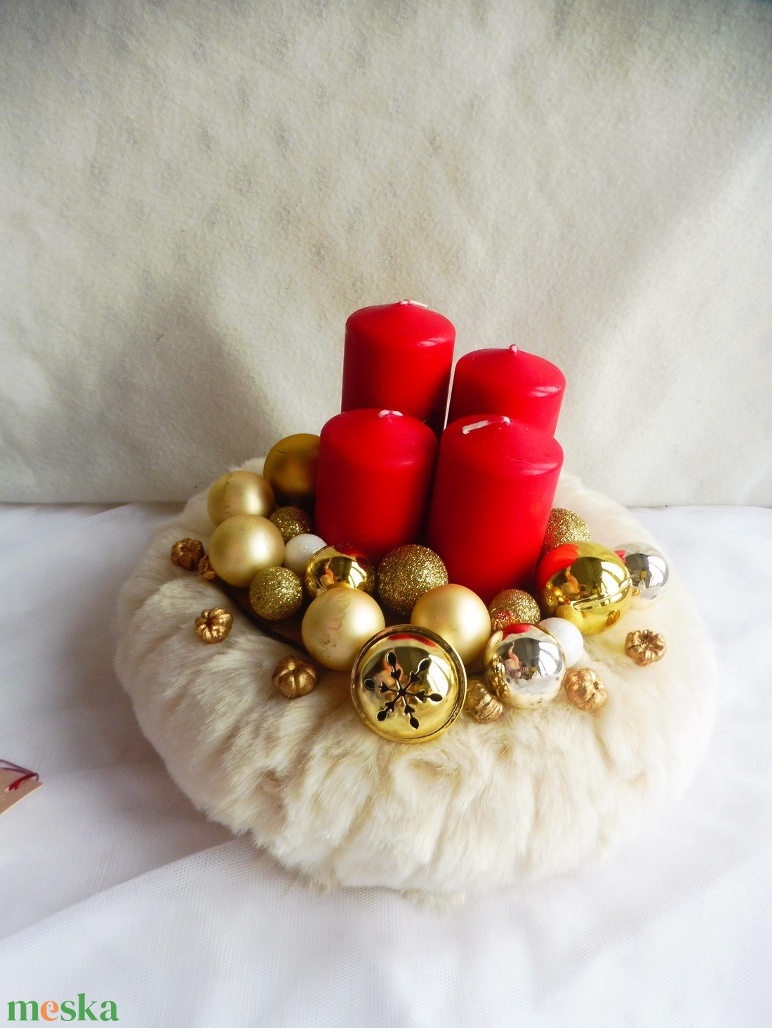 Arany és piros adventi koszorú - karácsony - adventi díszek - adventi koszorú - Meska.hu