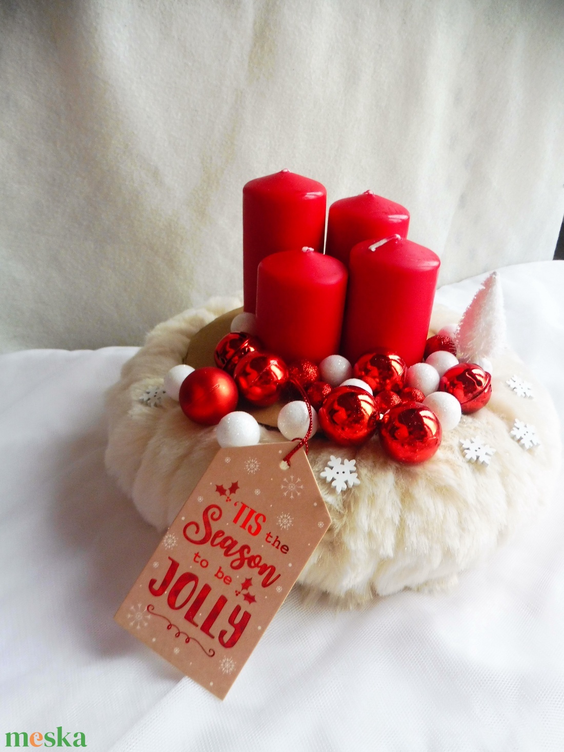 Piros és fehér adventi koszorú - karácsony - adventi díszek - adventi koszorú - Meska.hu