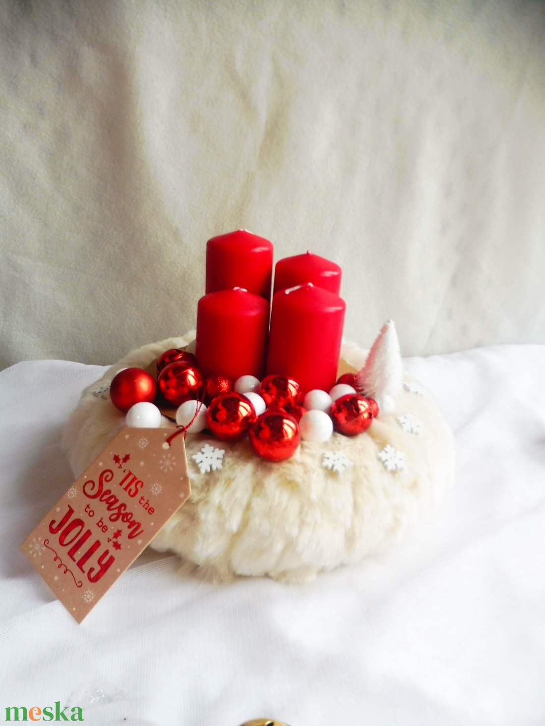 Piros és fehér adventi koszorú - karácsony - adventi díszek - adventi koszorú - Meska.hu