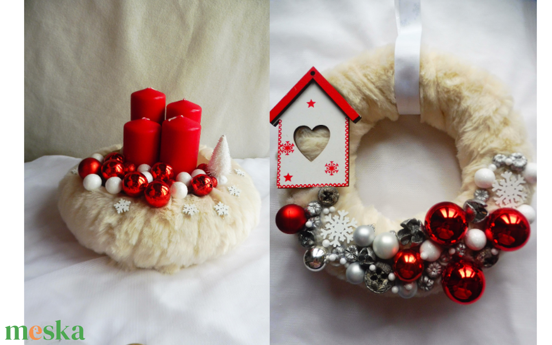 Adventi koszorú és kopogtató, adventi szett piros - karácsony - adventi díszek - adventi koszorú - Meska.hu