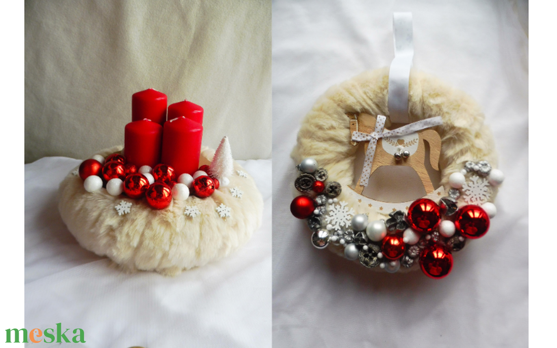 Adventi koszorú és kopogtató, adventi szett piros - karácsony - adventi díszek - adventi koszorú - Meska.hu