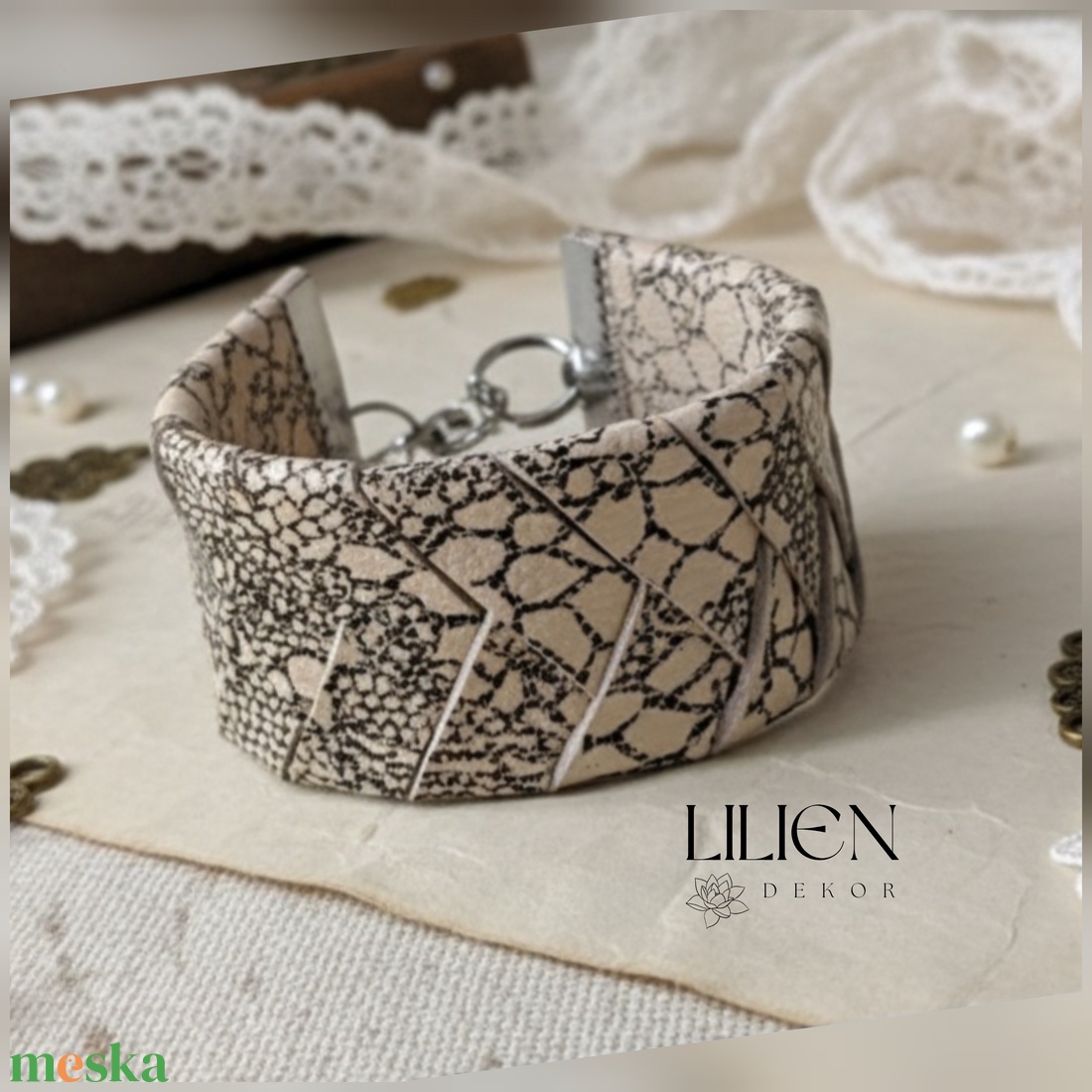 Natúr  bőr karkötő - ékszer - karkötő - fonott karkötő - Meska.hu