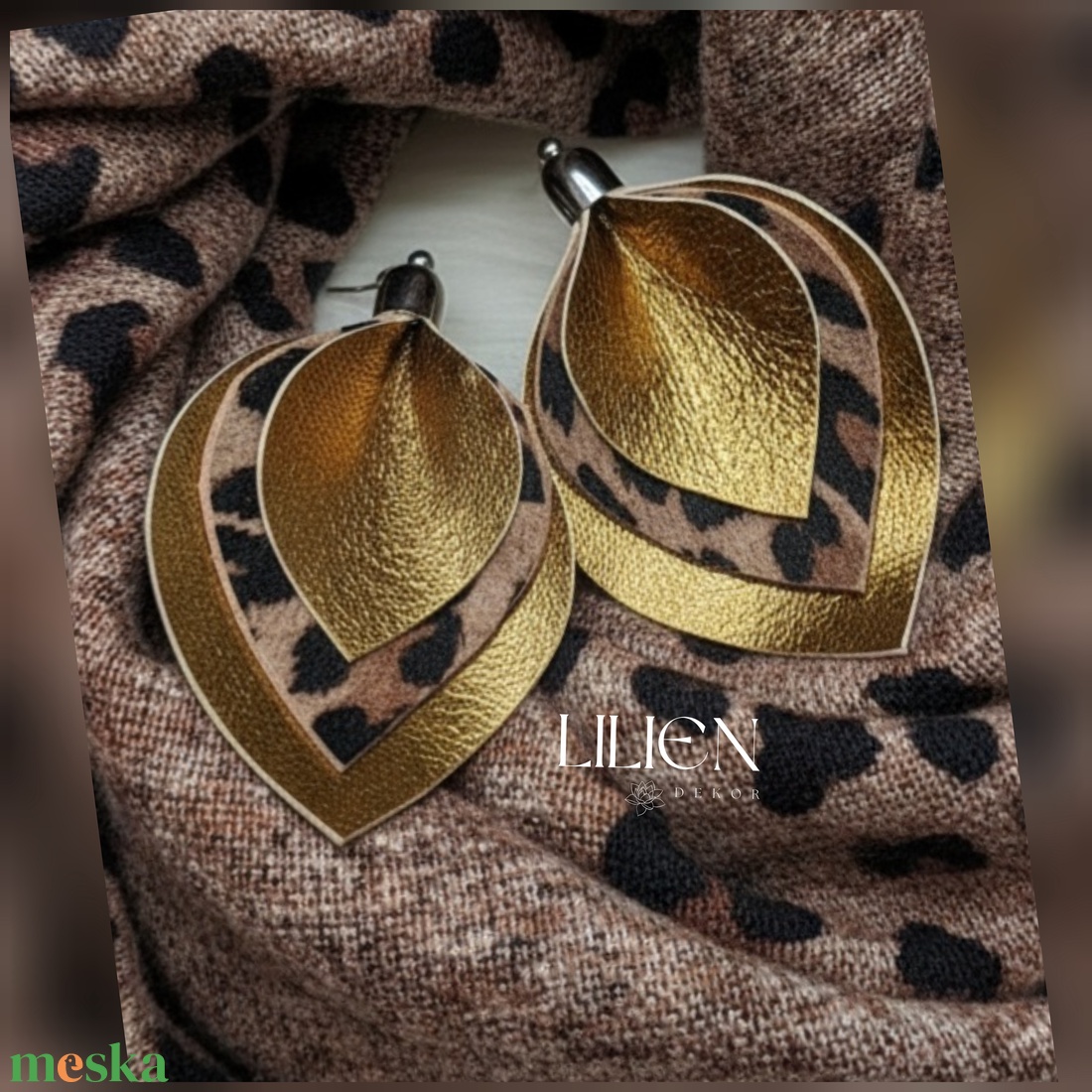 LEOPÁRD CSEPPFORMA bőr fülbevaló - ékszer - fülbevaló - lógó csepp fülbevaló - Meska.hu