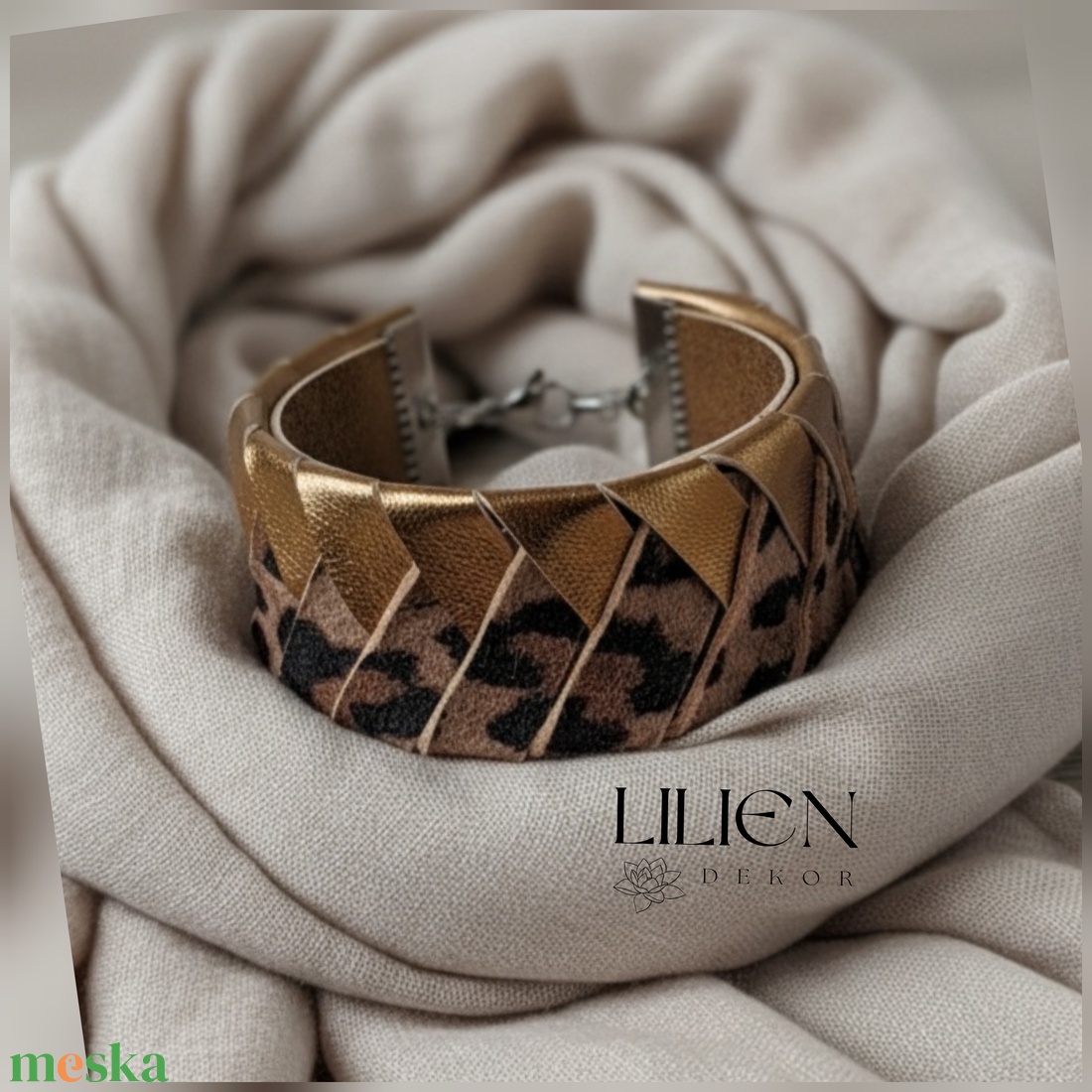 ÓARANY-LEOPÁRD   bőr karkötő - ékszer - karkötő - fonott karkötő - Meska.hu