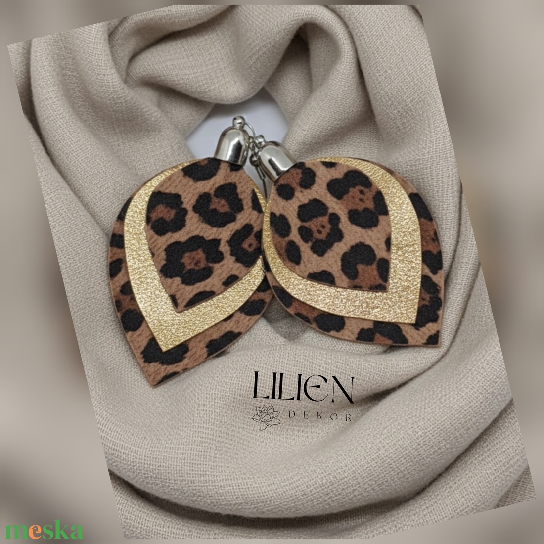 LEOPÁRD HOMORÚ CSEPP bőr fülbevaló - ékszer - fülbevaló - lógó csepp fülbevaló - Meska.hu