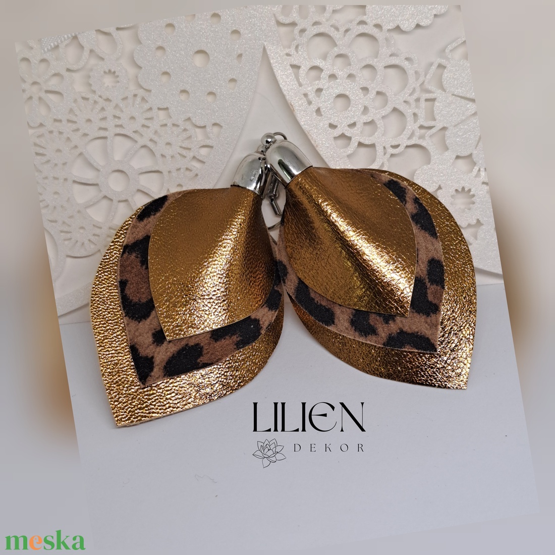 LEOPÁRD CSEPP bőr fülbevaló - ékszer - fülbevaló - lógó csepp fülbevaló - Meska.hu