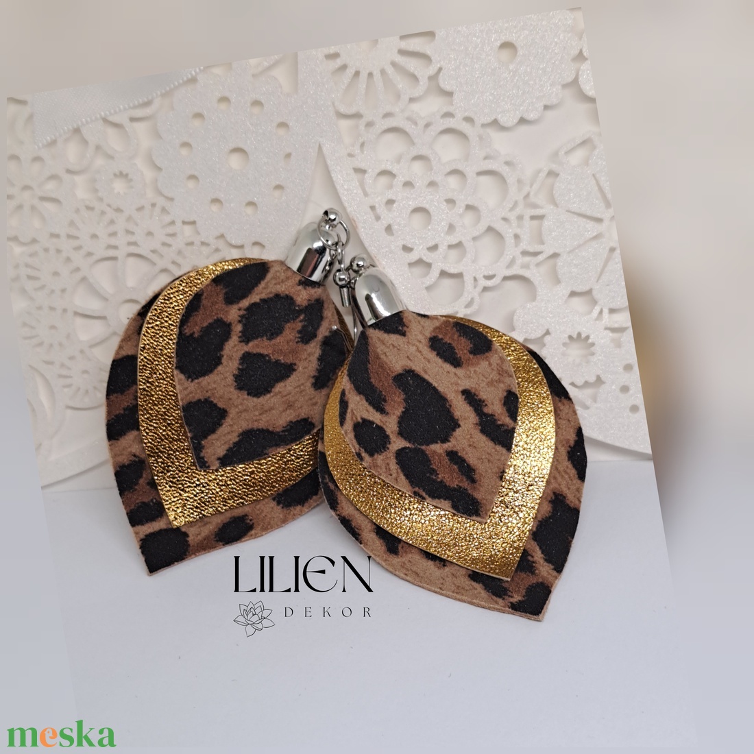 LEOPÁRD CSEPP bőr fülbevaló - ékszer - fülbevaló - lógó csepp fülbevaló - Meska.hu