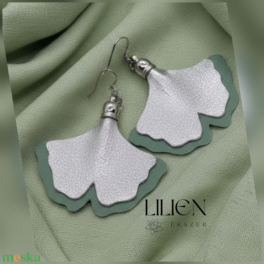 MENTA GINKGO lógós bőr fülbevaló - ékszer - fülbevaló - lógó fülbevaló - Meska.hu