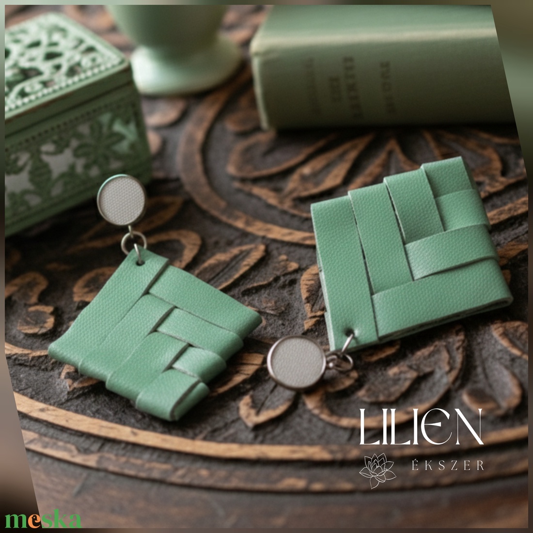 MENTA EZÜSTTEL  bőr fülbevaló - ékszer - fülbevaló - lógó fülbevaló - Meska.hu