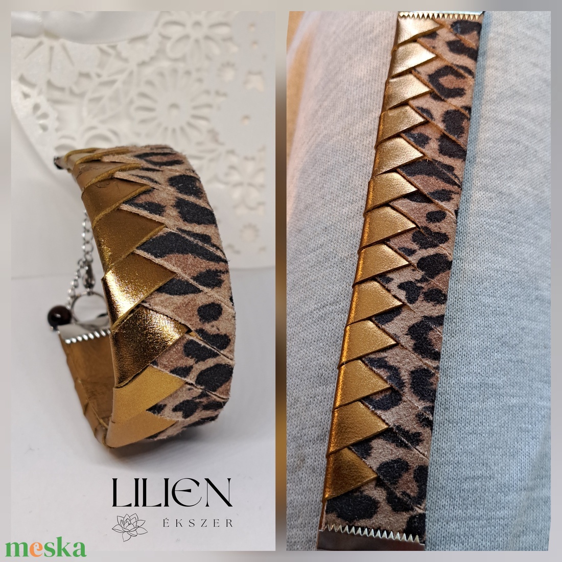 LEOPÁRD  bőr karkötő - ékszer - karkötő - fonott karkötő - Meska.hu