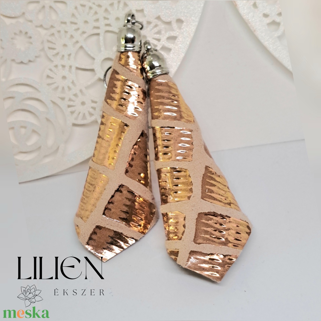 ROSEGOLD bőr fülbevaló  - ékszer - fülbevaló - lógó fülbevaló - Meska.hu