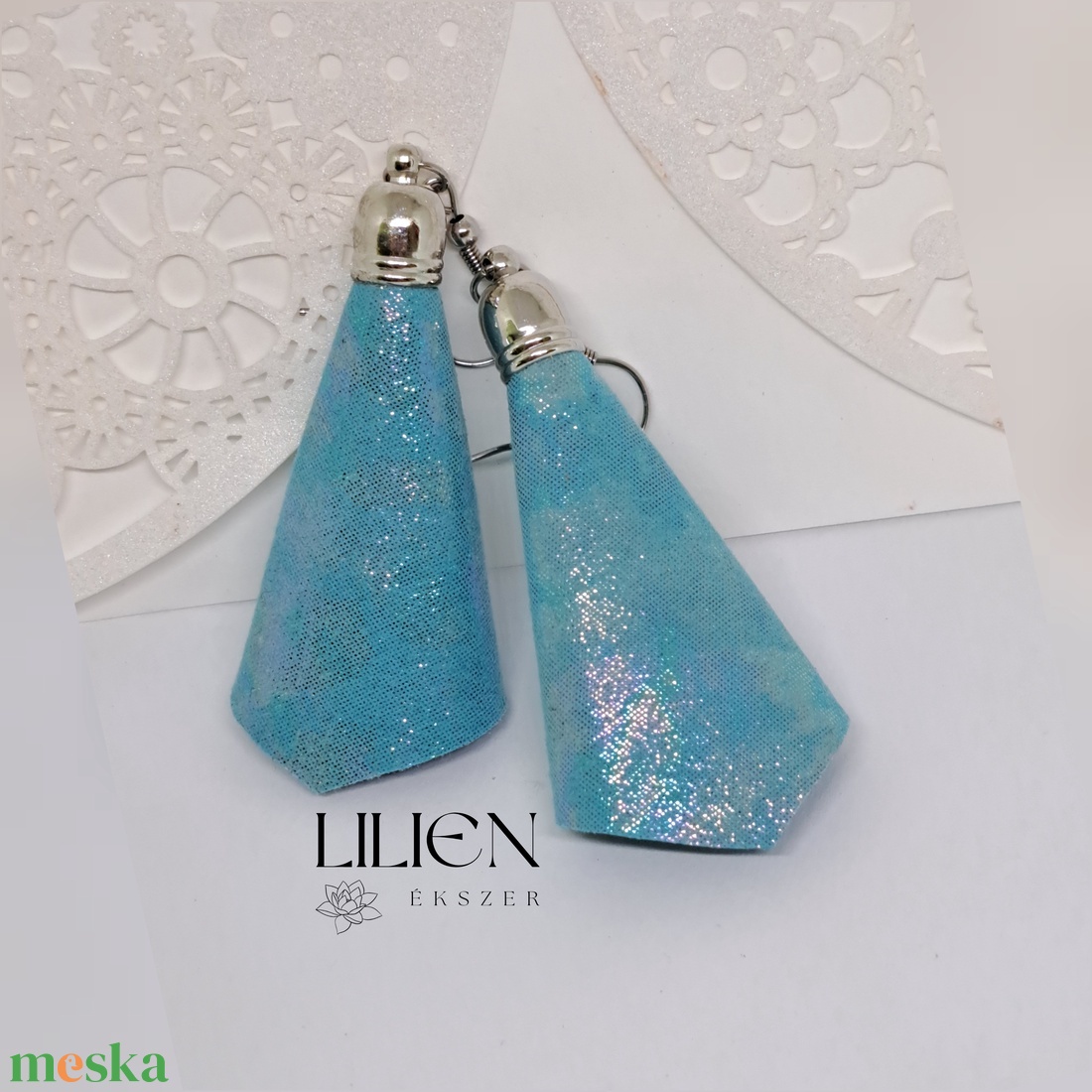 VINTAGE BLUE bőr fülbevaló  - ékszer - fülbevaló - lógó fülbevaló - Meska.hu