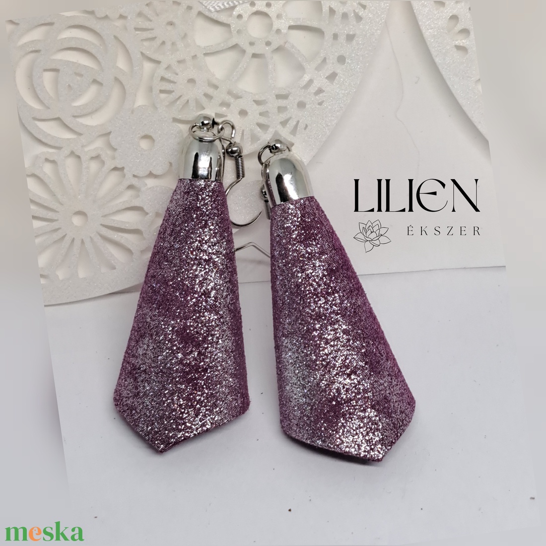 PURPLE bőr fülbevaló  - ékszer - fülbevaló - lógó fülbevaló - Meska.hu