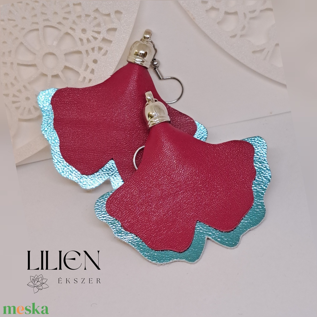 PINK GINKGO  bőr fülbevaló - ékszer - fülbevaló - lógó fülbevaló - Meska.hu