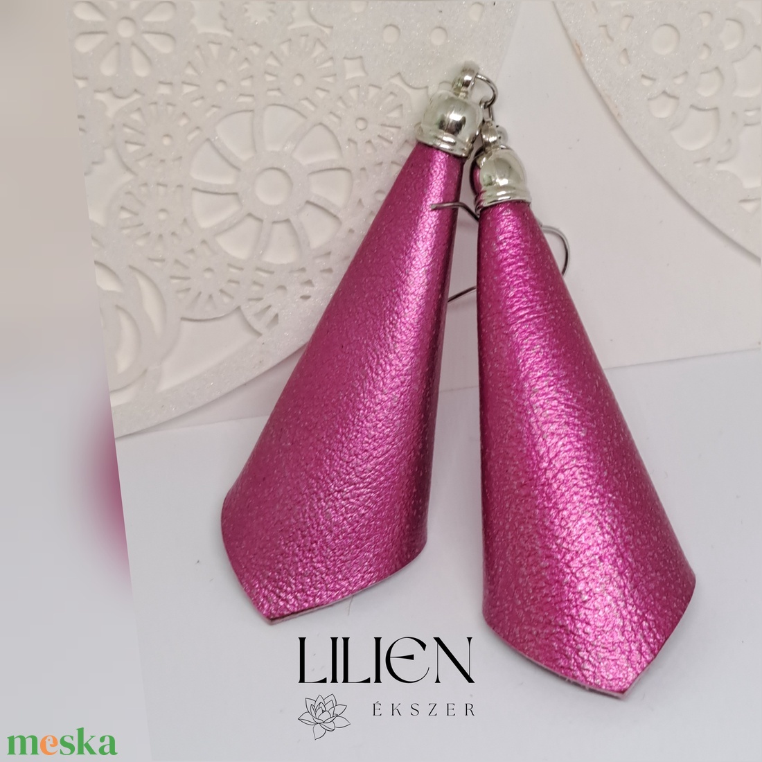 PINK TÖLCSÉR bőr fülbevaló  - ékszer - fülbevaló - lógó fülbevaló - Meska.hu