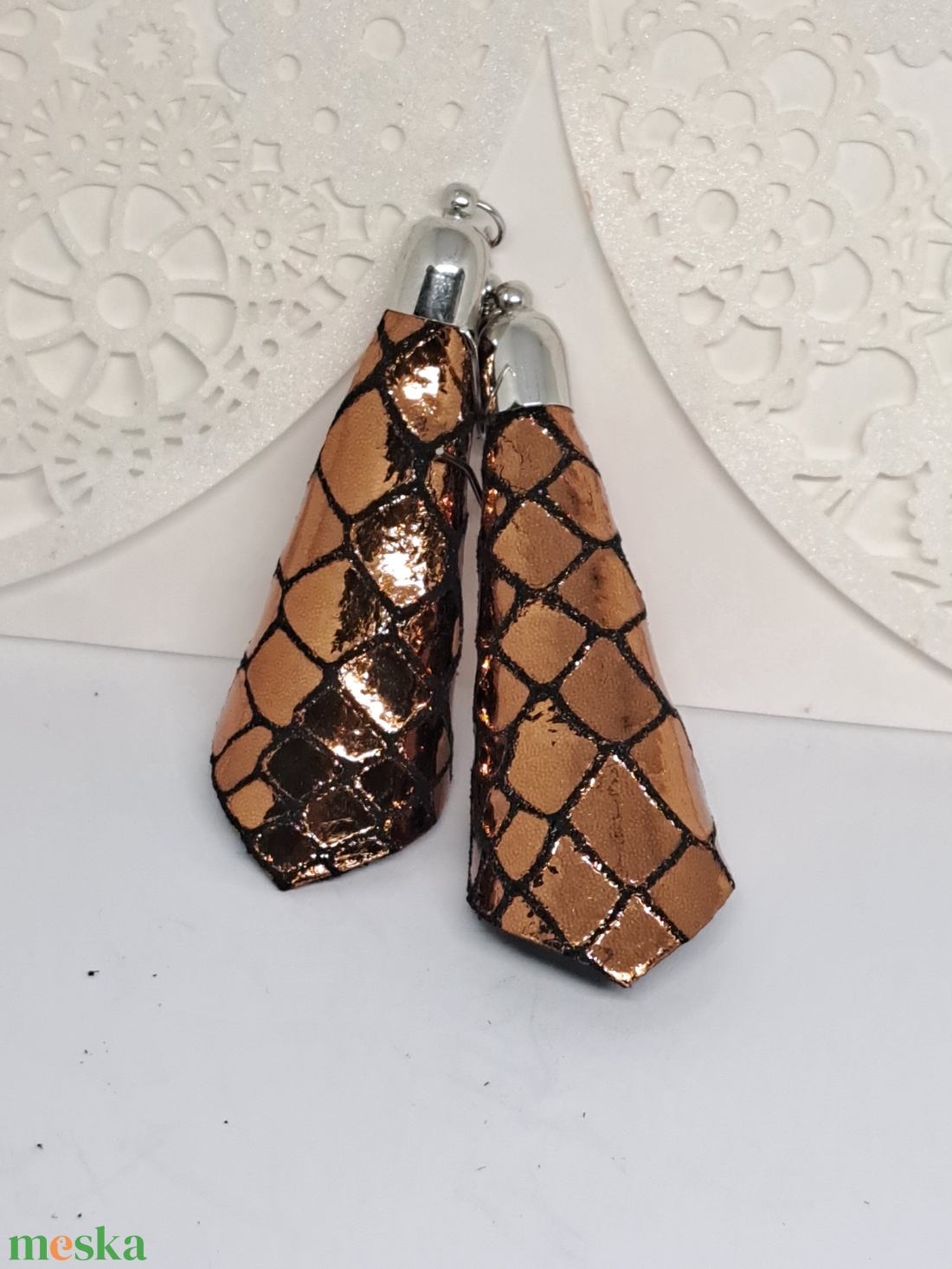BRONZ MOZAIK mini bőr fülbevaló  - ékszer - fülbevaló - lógó fülbevaló - Meska.hu
