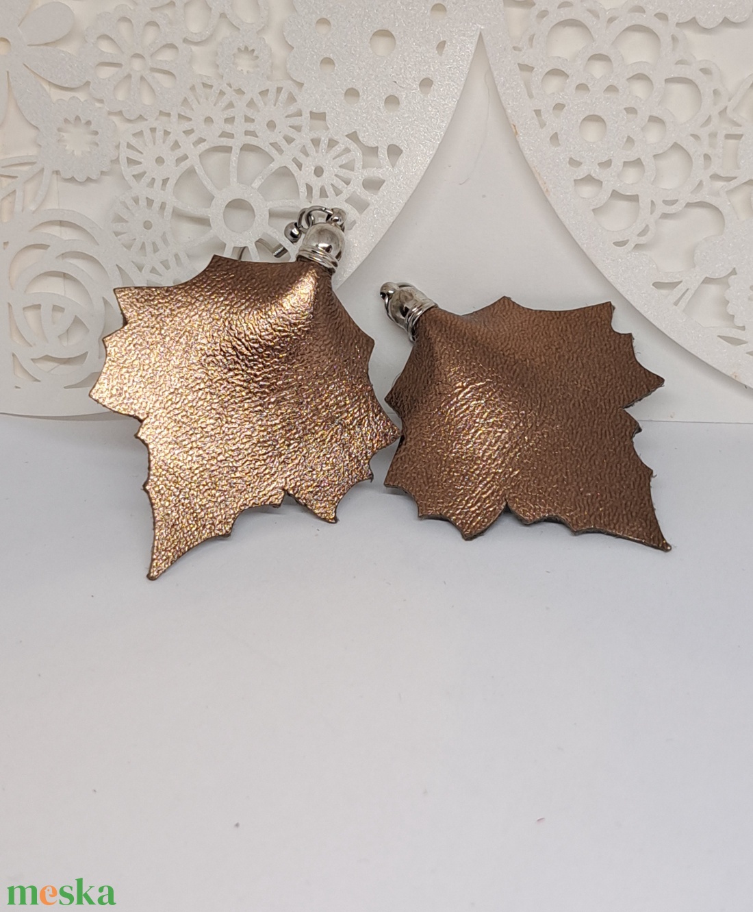 BRONZ  JUHAR mini bőr fülbevaló - ékszer - fülbevaló - lógó fülbevaló - Meska.hu