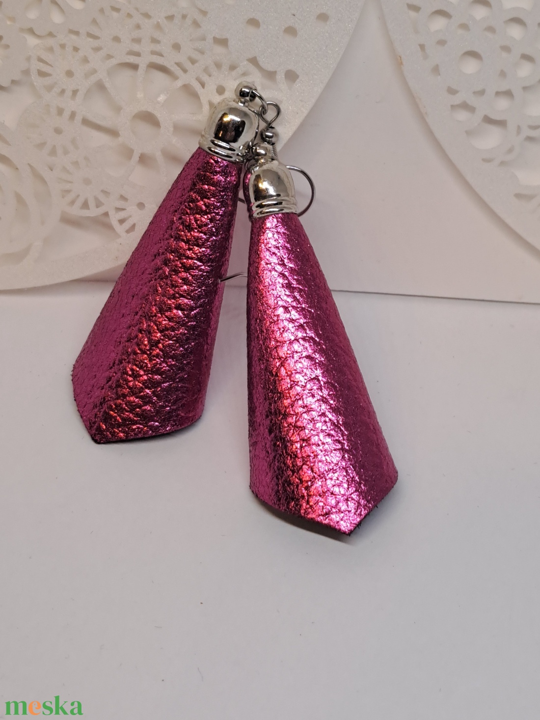  PINK mini bőr fülbevaló  - ékszer - fülbevaló - lógó fülbevaló - Meska.hu