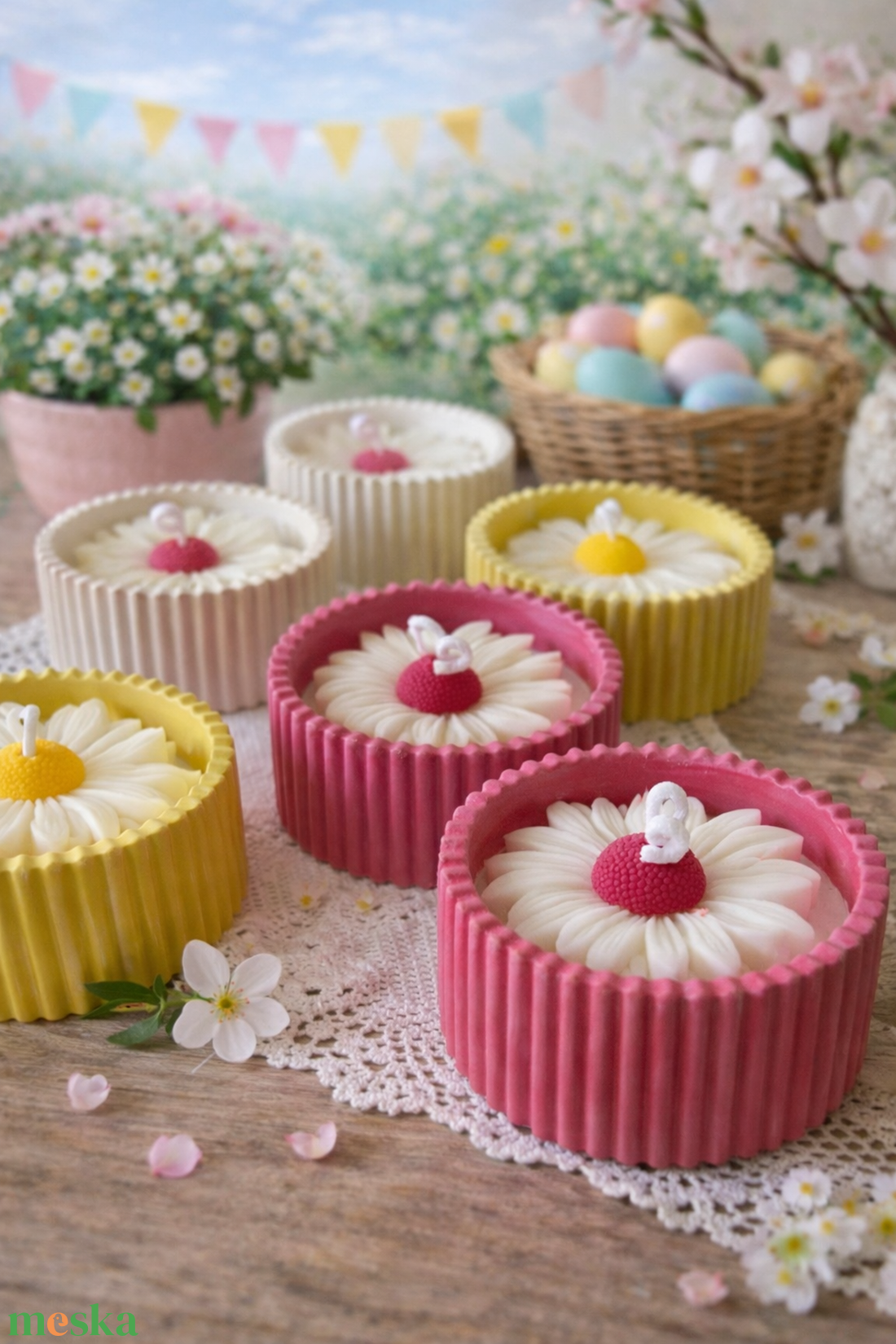 Tavaszi margaréta gyertya kerámia tálban  - esküvő - dekoráció - gyertya & gyertyatartó - Meska.hu