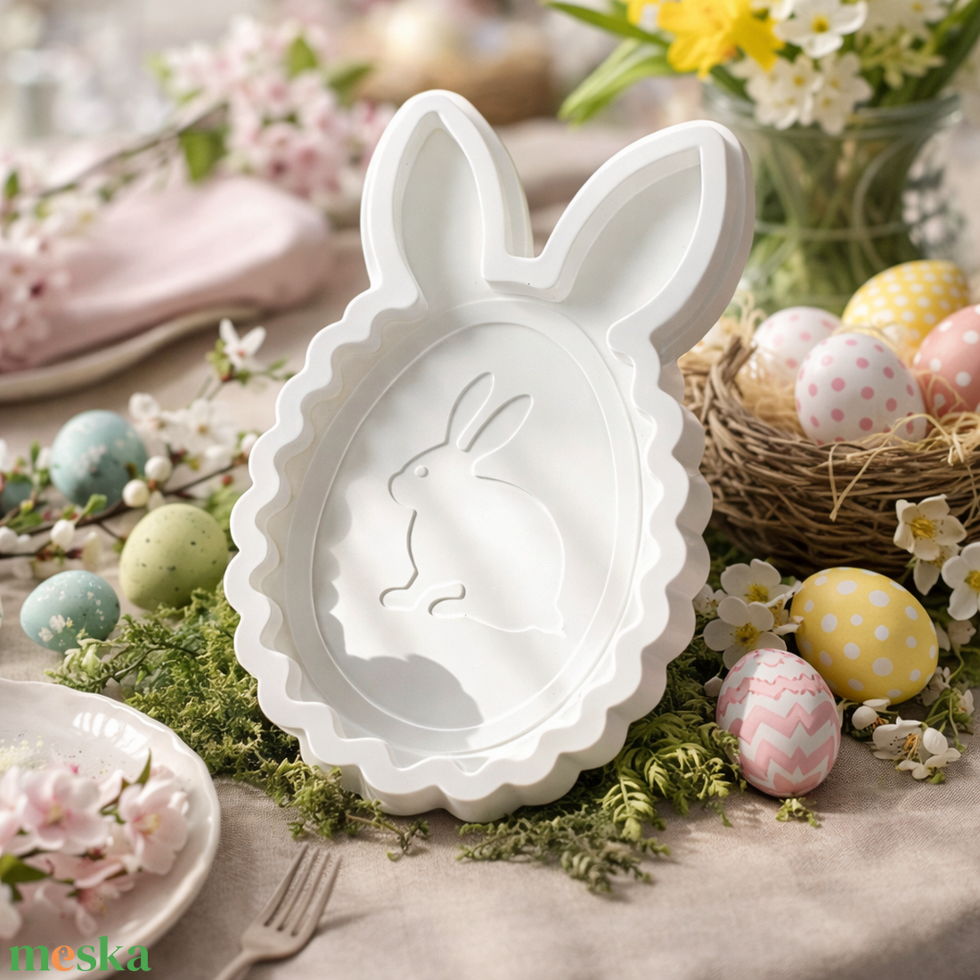 Nyuszis kerámiaporból készült tál  - kellékek & szerszámok - díszíthető tárgyak - kerámia - Meska.hu