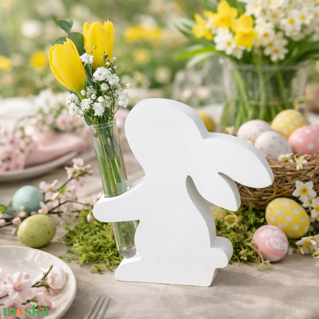 Nyuszis dekoráció üvegcsével - kellékek & szerszámok - díszíthető tárgyak - kerámia - Meska.hu