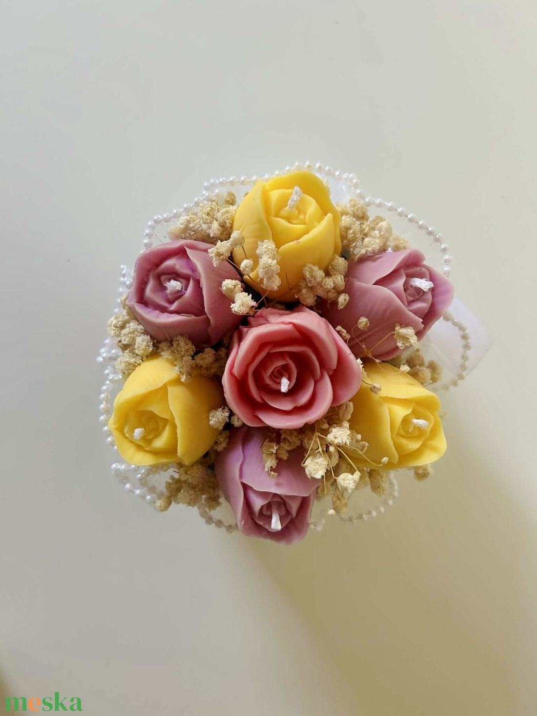 Tulipán gyertya csokor kerámia tálban  - esküvő - dekoráció - gyertya & gyertyatartó - Meska.hu