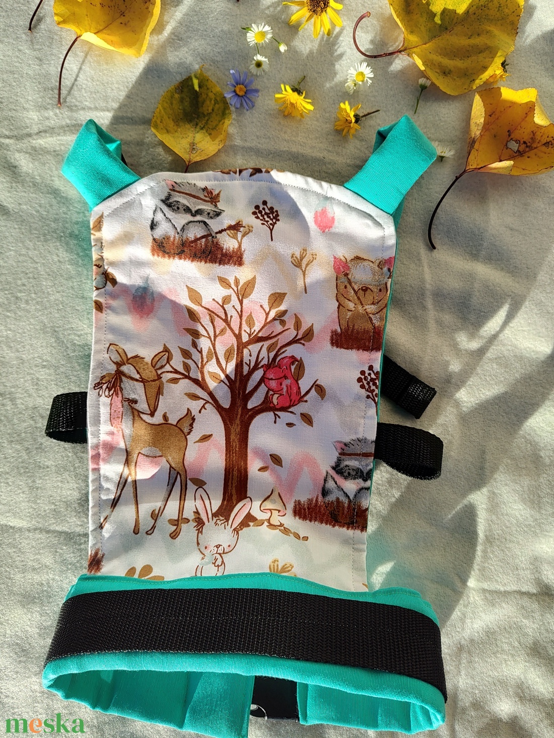 Játék csatos hordozó - zöld mintás  - játék & sport - baba & babaház - játékbaba, babakellék - Meska.hu