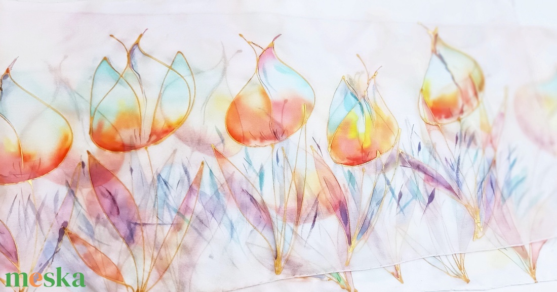 Varázslatos tulipánok tiszta selyem sál - ruha & divat - sál, sapka, kendő - sál - Meska.hu