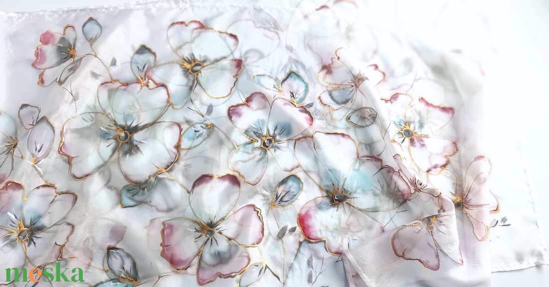 Szellővirágok tiszta selyem sál - ruha & divat - sál, sapka, kendő - sál - Meska.hu