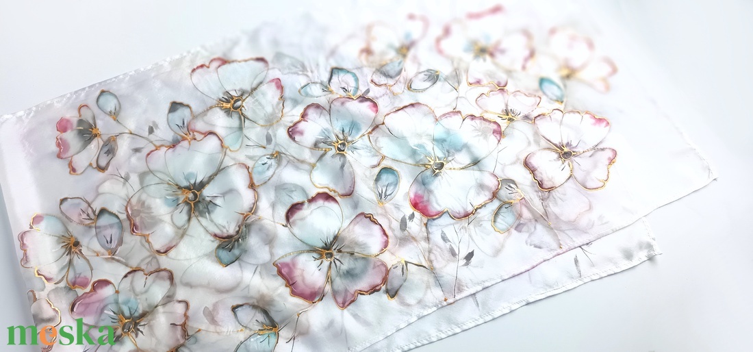 Szellővirágok tiszta selyem sál - ruha & divat - sál, sapka, kendő - sál - Meska.hu