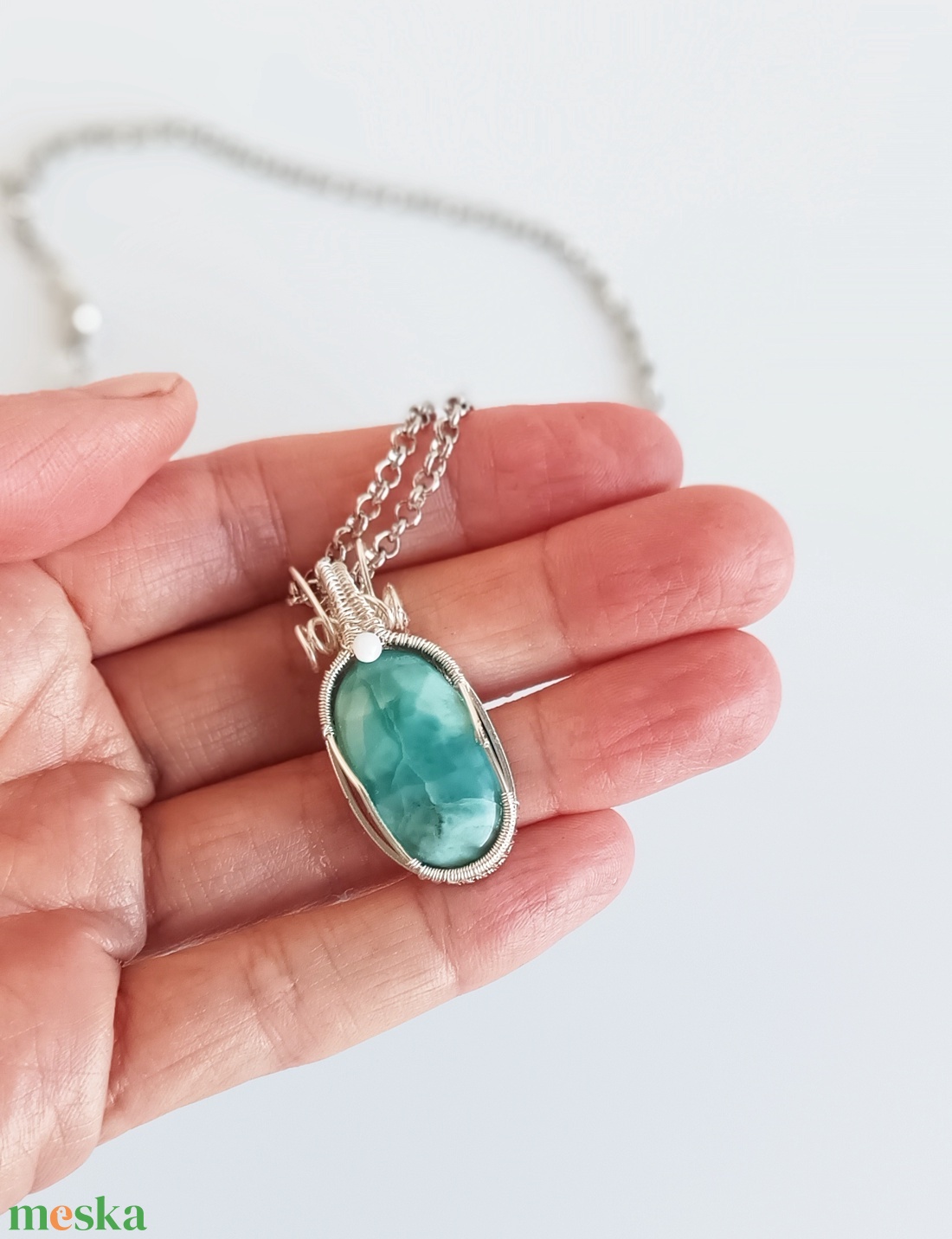 Larimár természetes ásvány nyaklánc - ékszer - nyaklánc - medál - Meska.hu