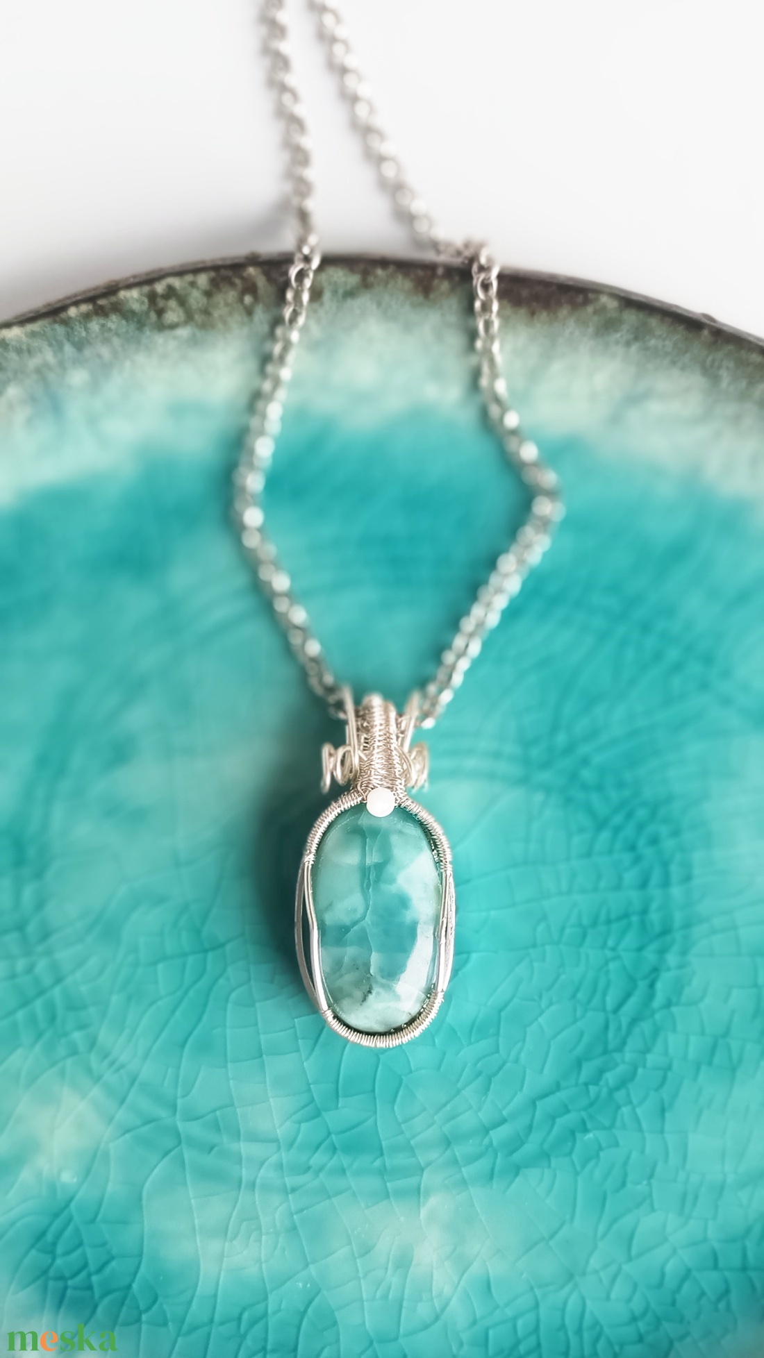 Larimár természetes ásvány nyaklánc - ékszer - nyaklánc - medál - Meska.hu