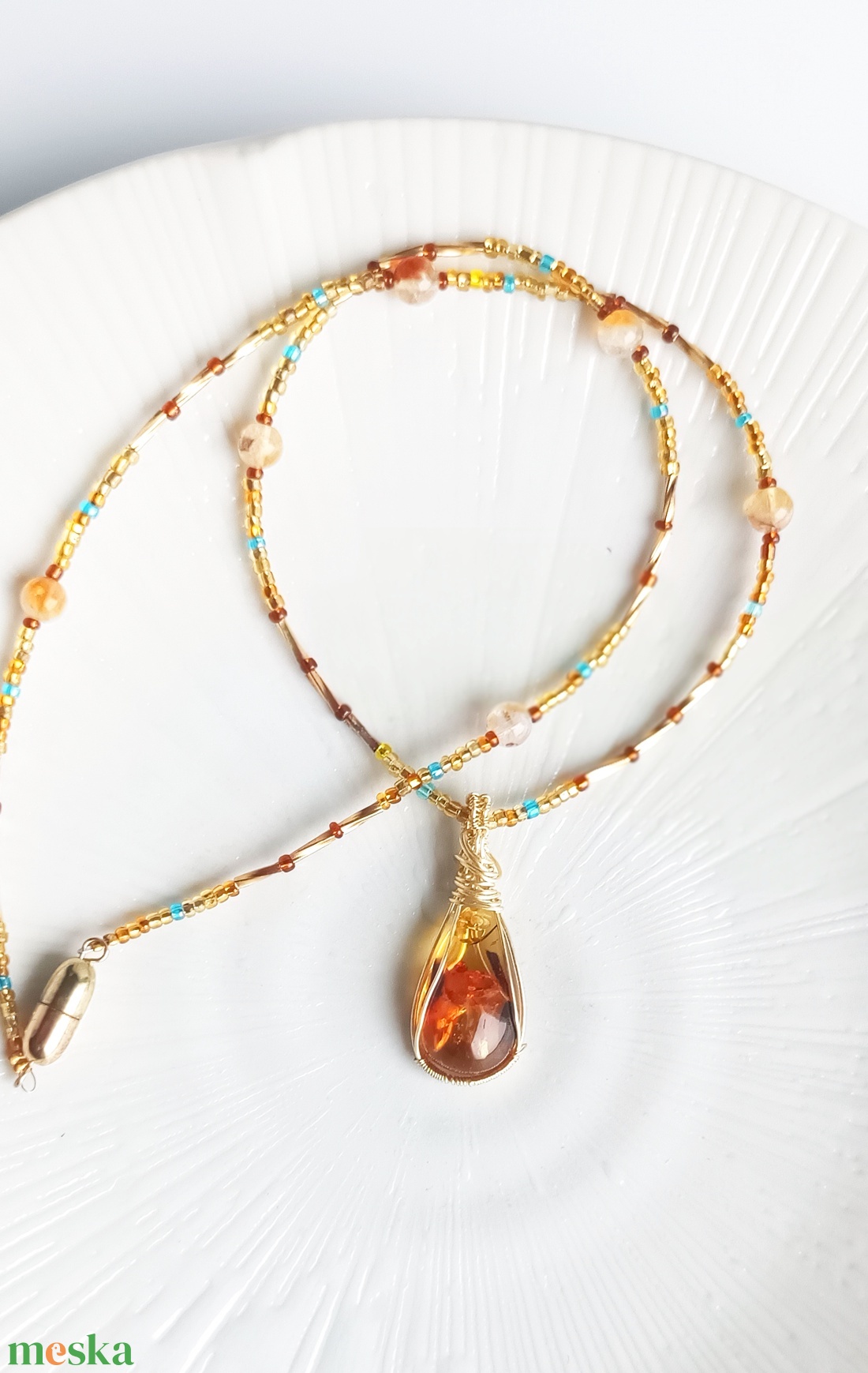 Borostyán nyaklánc - ékszer - nyaklánc - medálos nyaklánc - Meska.hu