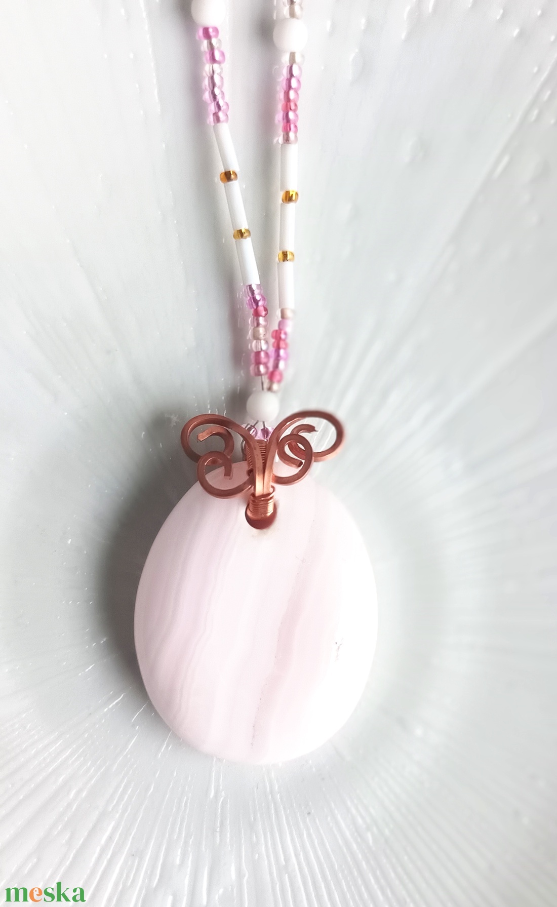 Mangán kalcit természetes ásvány nyaklánc - ékszer - nyaklánc - medálos nyaklánc - Meska.hu