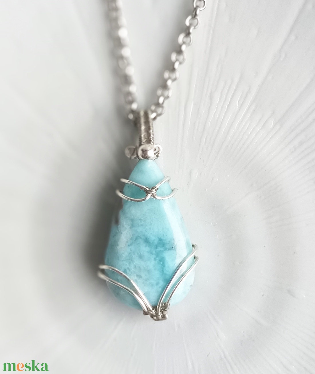 Larimár természetes ásvány nyaklánc - ékszer - nyaklánc - medál - Meska.hu