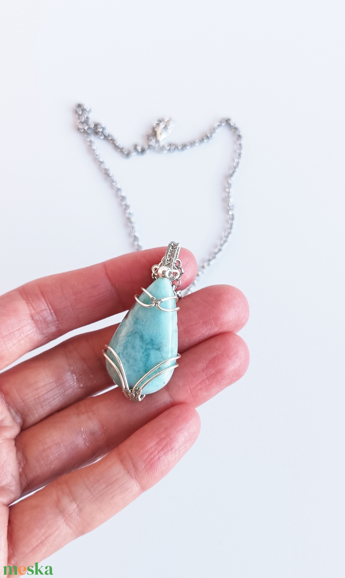 Larimár természetes ásvány nyaklánc - ékszer - nyaklánc - medál - Meska.hu