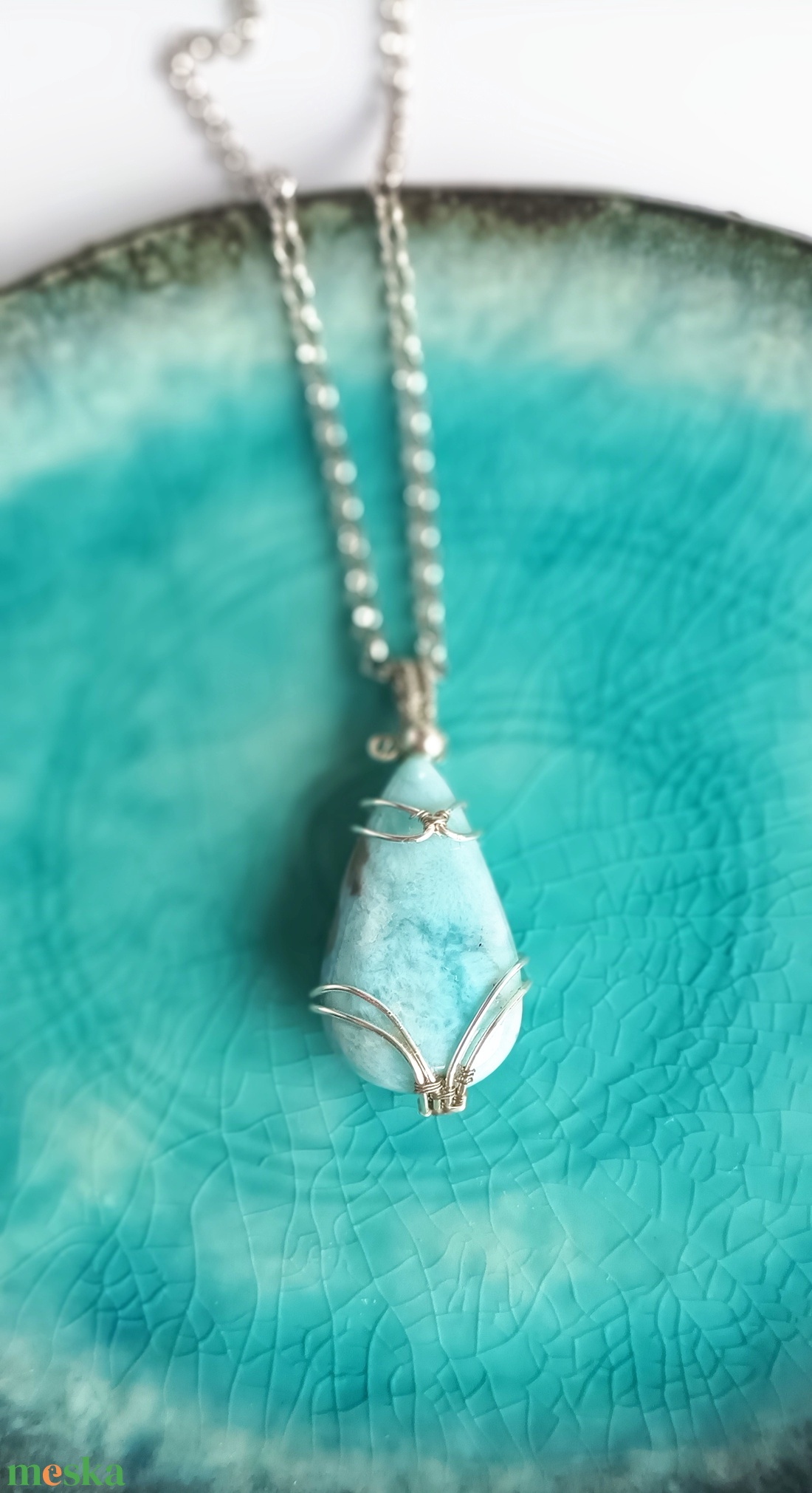 Larimár természetes ásvány nyaklánc - ékszer - nyaklánc - medál - Meska.hu